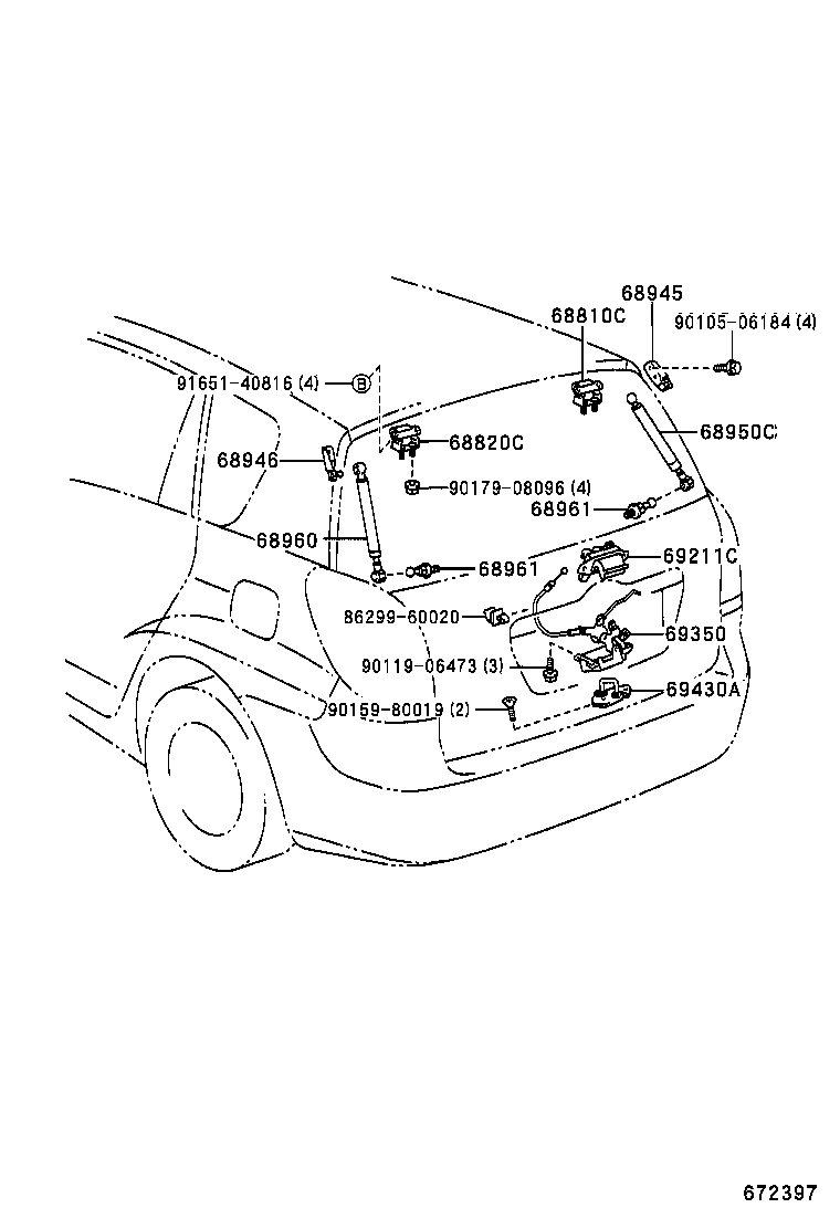 TOYOTA 68950-0W101 - Gāzes atspere, Bagāžas / Kravas nodalījuma vāks autodraugiem.lv