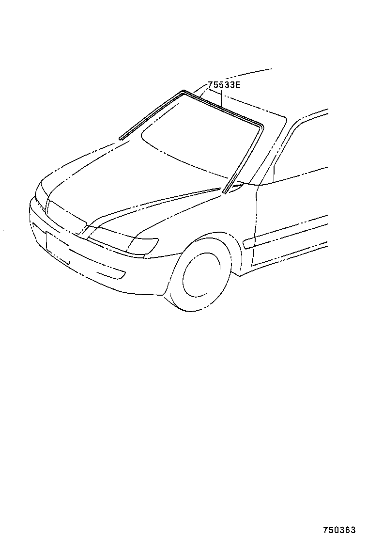 TOYOTA 75533 05020 - Priekšējā stikla rāmja komplekts autodraugiem.lv